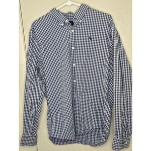 Abercrombie & Fitch Mens Stretch Gingham Button Down Shirt Navy White Large